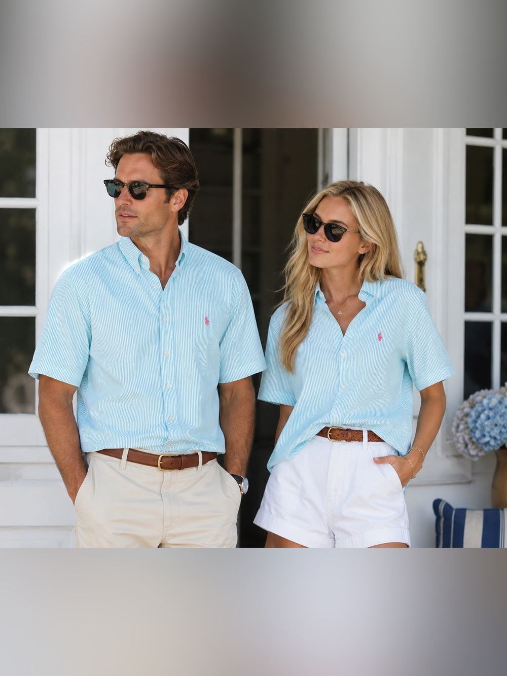 Ralph Lauren Turquoise & White Stripe Short Sleeve Button Down Shirt Pink Pony